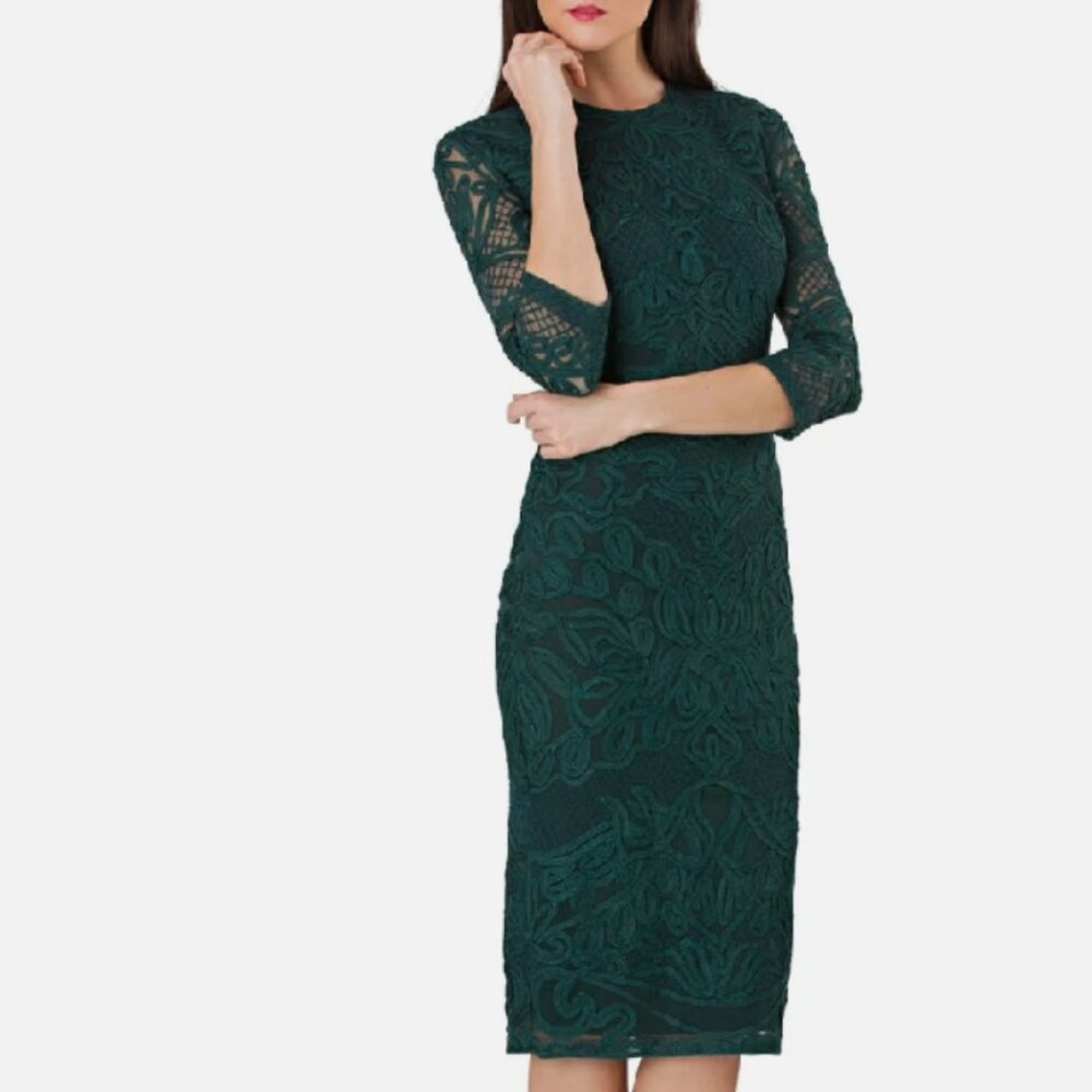 JS Collections Soutache Midi Sheath Dress in Forest Green
